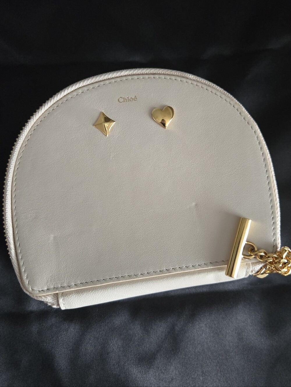 Authentic Chloé Leather Half Moon Studded Zip Case Pale Pink